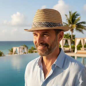 NWOT Vintage Stone Fedora Hat X/XL Natural Preppy Resort Cool Lightweight Comfy